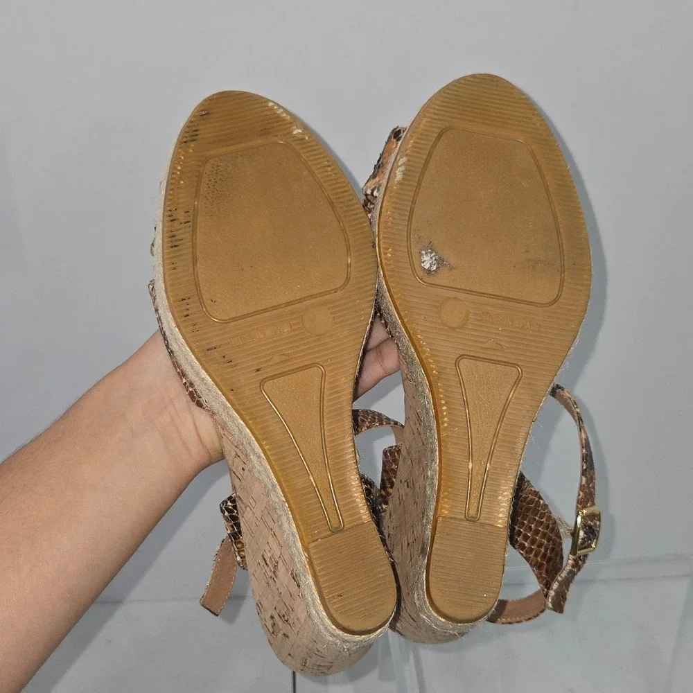 Kanna Spain Brown Snakeskin Print Leather Cork Wedge Espadrille Sandals Size 39